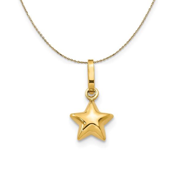 14k Yellow Gold Tiny 6mm Puffed Star Necklace - 16 Inch